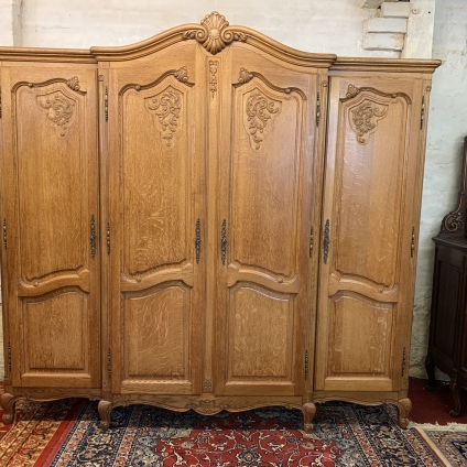 Outstanding Quality French Carved Oak Brakefront Four Door Armoire/wardrobe