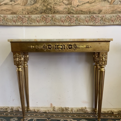 Stylish Carved Gilt Console Table With Marble Top