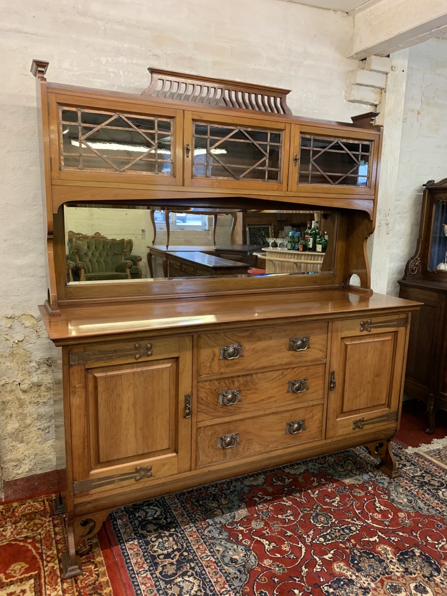 Stunning Walnut Arts And Crafts Mirrored Back Sideboard/dresser - Image 12