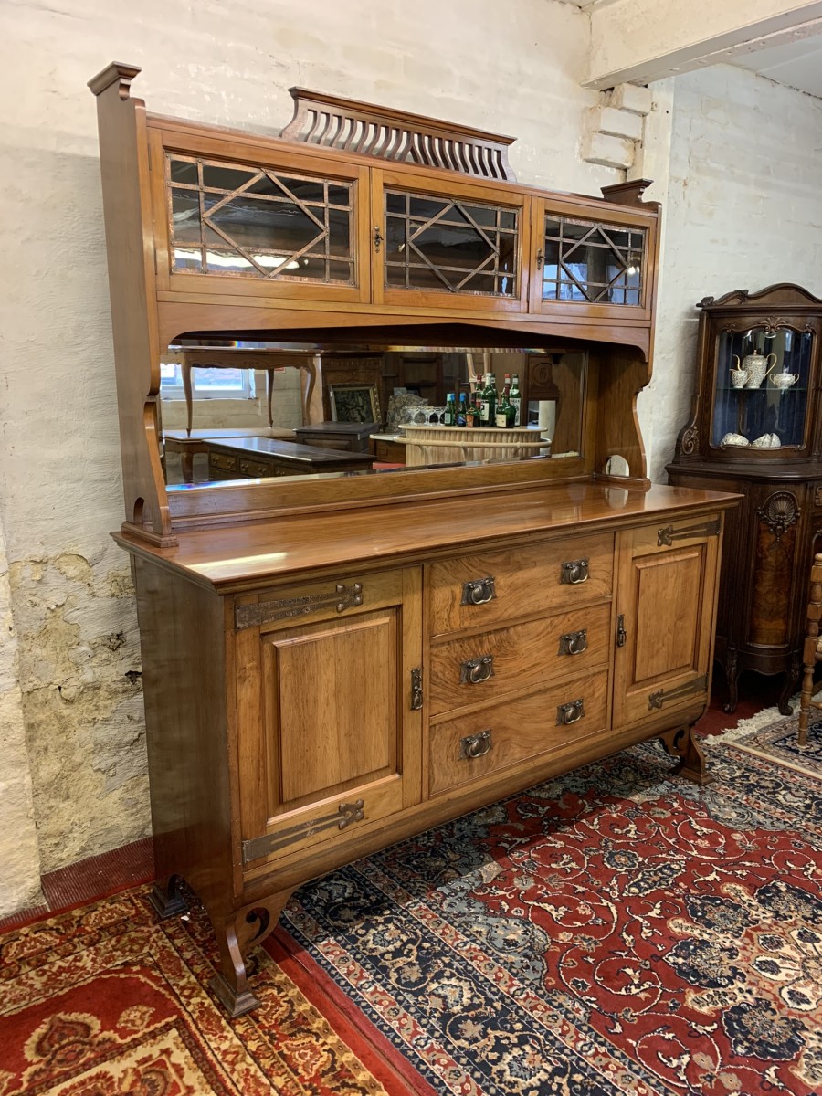Stunning Walnut Arts And Crafts Mirrored Back Sideboard/dresser - Image 13