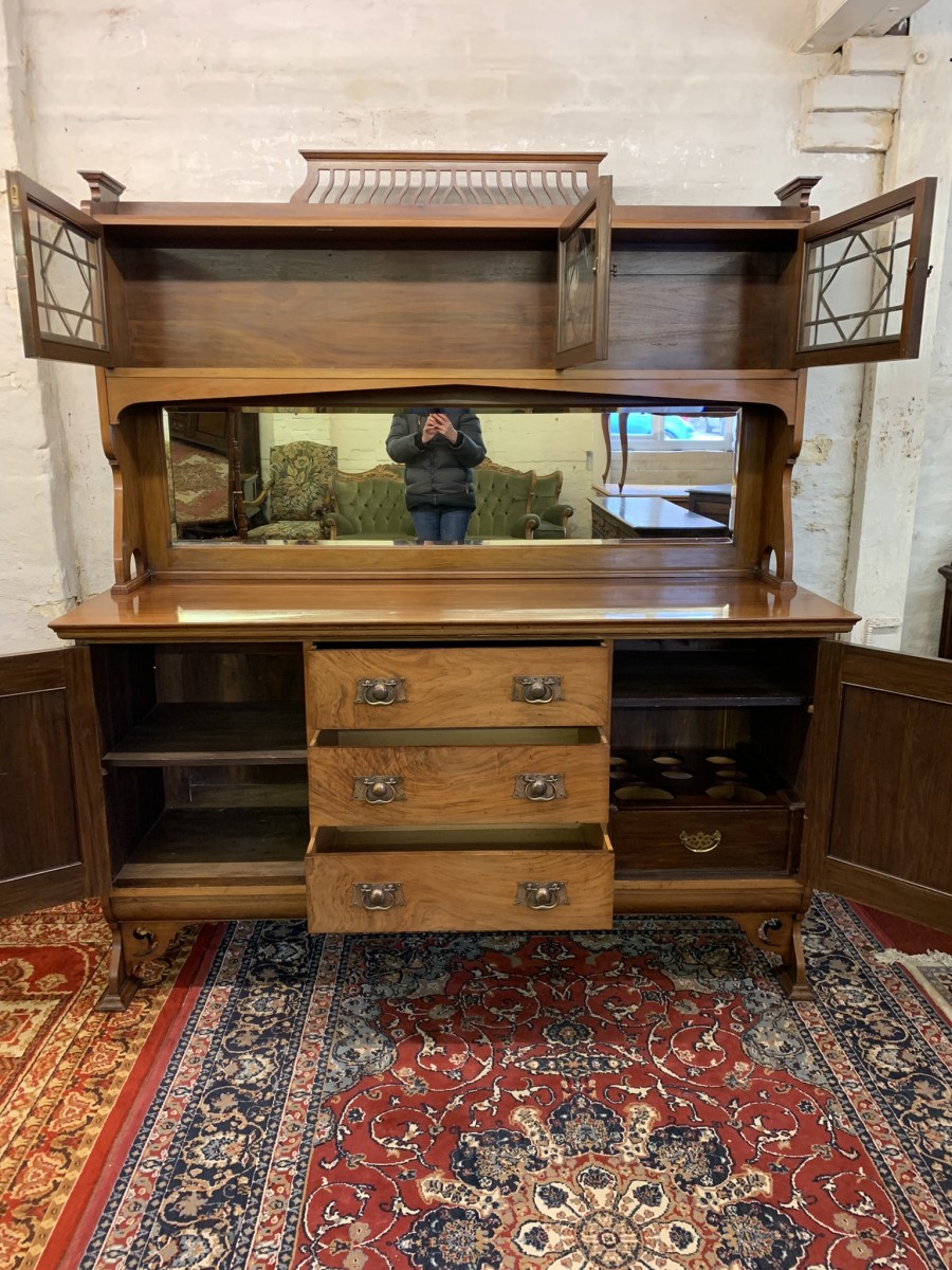 Stunning Walnut Arts And Crafts Mirrored Back Sideboard/dresser - Image 14