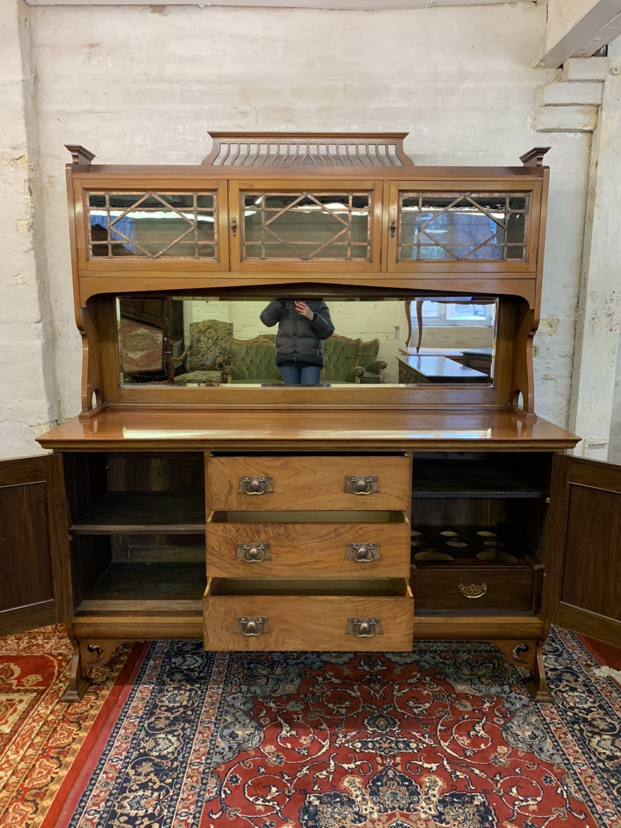 Stunning Walnut Arts And Crafts Mirrored Back Sideboard/dresser - Image 17