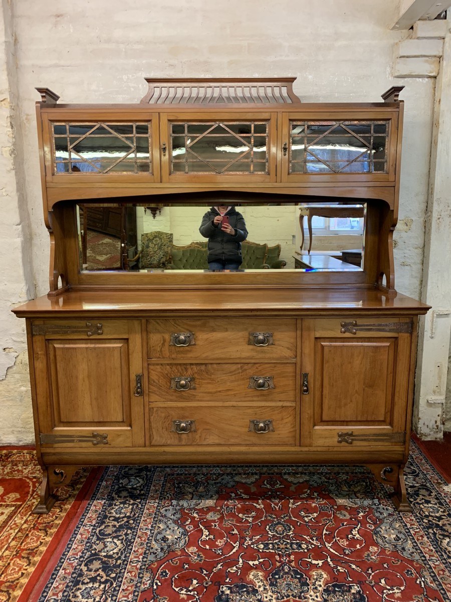Stunning Walnut Arts And Crafts Mirrored Back Sideboard/dresser - Image 19