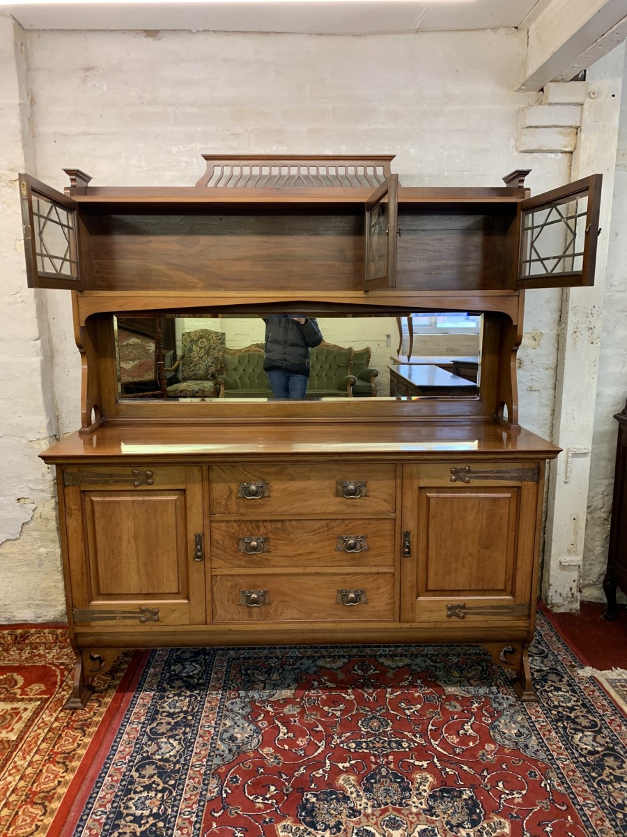 Stunning Walnut Arts And Crafts Mirrored Back Sideboard/dresser - Image 25