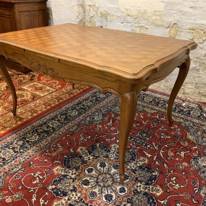 Elegant French Carved Oak Parquetry Topped Extending Table