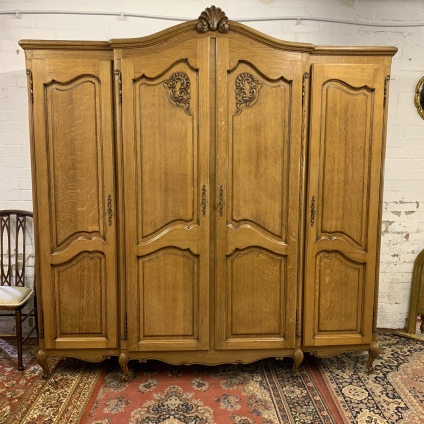 Fantastic French Carved Oak Four-door Breakfront Armoire/wardrobe