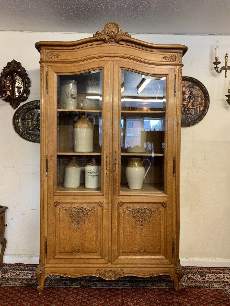 Fabulous Quality French Carved Oak Glazed Cabinet/cupboard Circa 1930