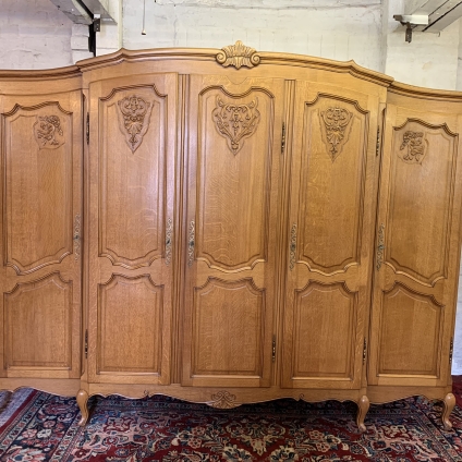 Outstanding Quality French Carved Oak Five Door Breakfront Armoire/wardrobe