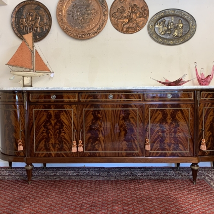 Stunning Antique French Neo Classical Shaped Mahogany Marble Top Credenza