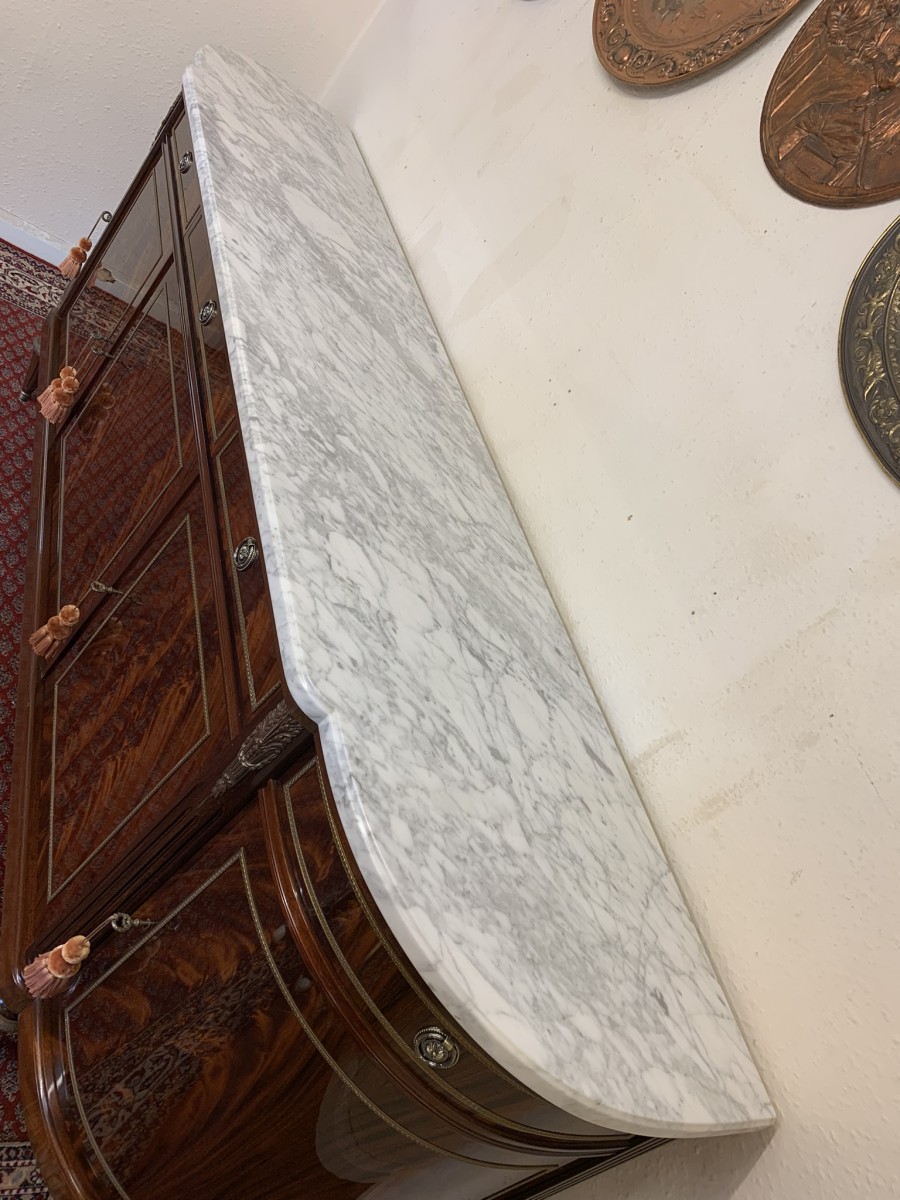Stunning Antique French Neo Classical Shaped Mahogany Marble Top Credenza - Image 12