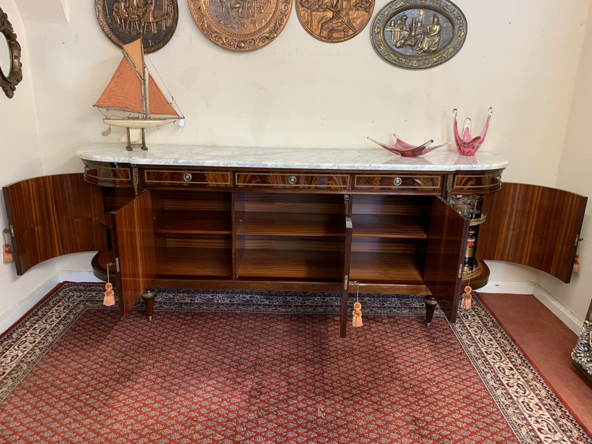 Stunning Antique French Neo Classical Shaped Mahogany Marble Top Credenza - Image 13