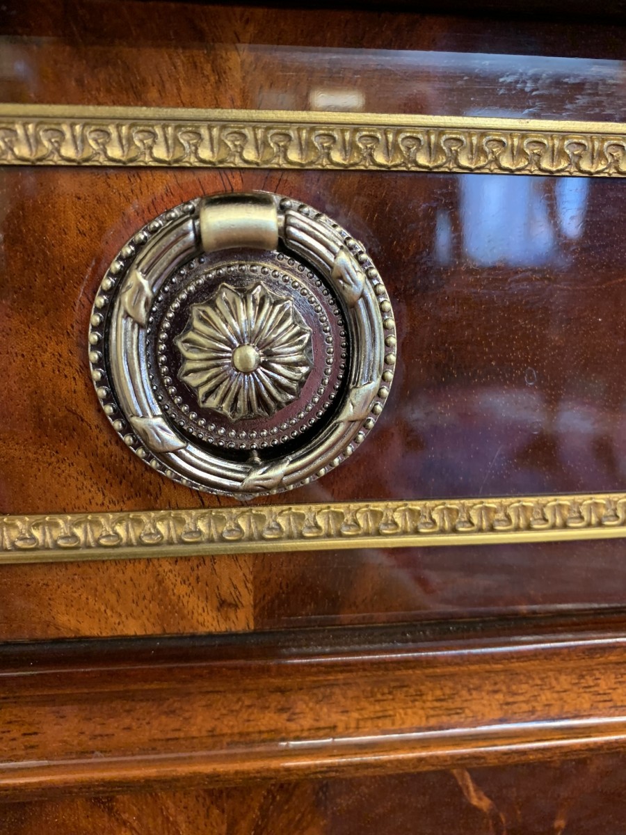 Stunning Antique French Neo Classical Shaped Mahogany Marble Top Credenza - Image 15