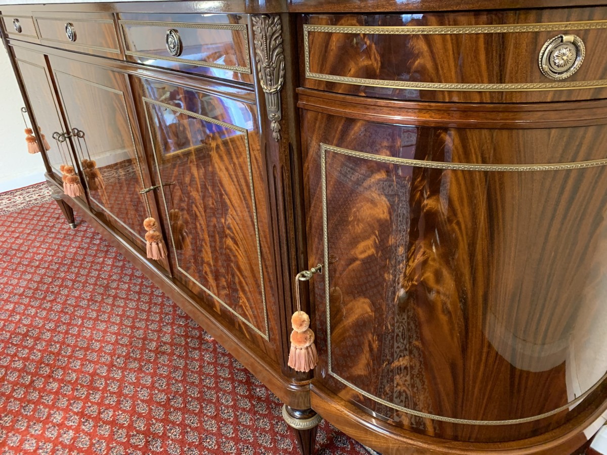 Stunning Antique French Neo Classical Shaped Mahogany Marble Top Credenza - Image 18