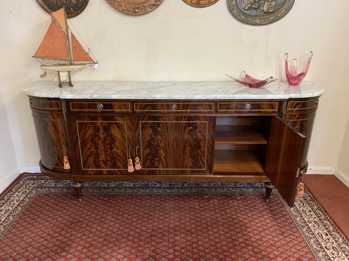 Stunning Antique French Neo Classical Shaped Mahogany Marble Top Credenza - Image 19