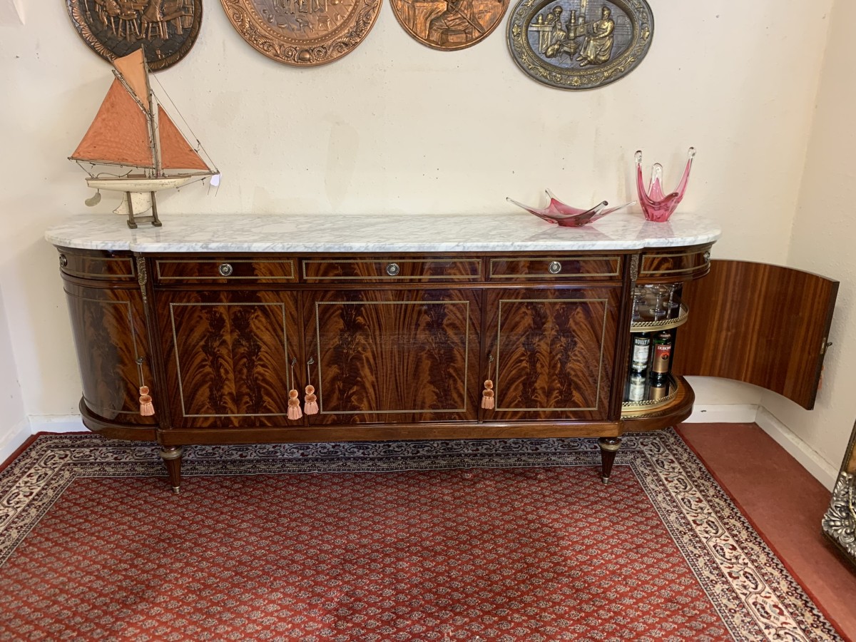 Stunning Antique French Neo Classical Shaped Mahogany Marble Top Credenza - Image 20