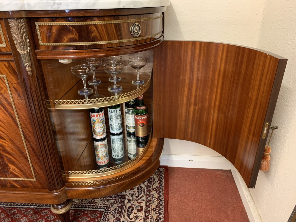 Stunning Antique French Neo Classical Shaped Mahogany Marble Top Credenza - Image 21