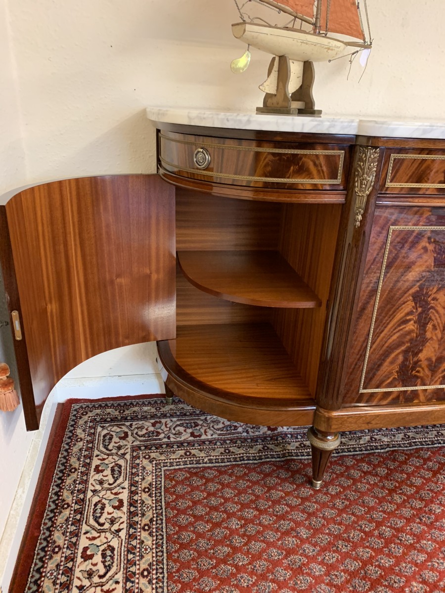 Stunning Antique French Neo Classical Shaped Mahogany Marble Top Credenza - Image 5
