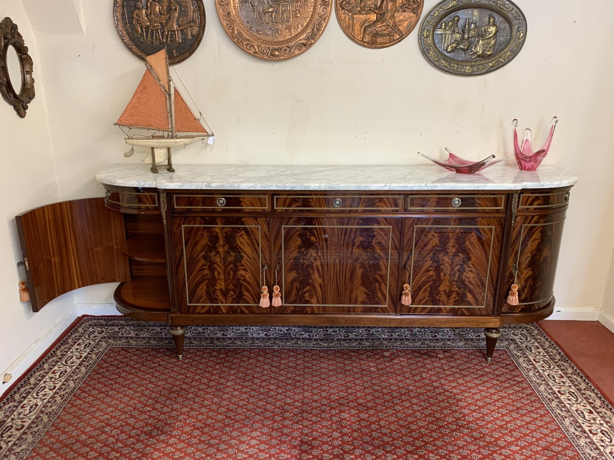 Stunning Antique French Neo Classical Shaped Mahogany Marble Top Credenza - Image 6