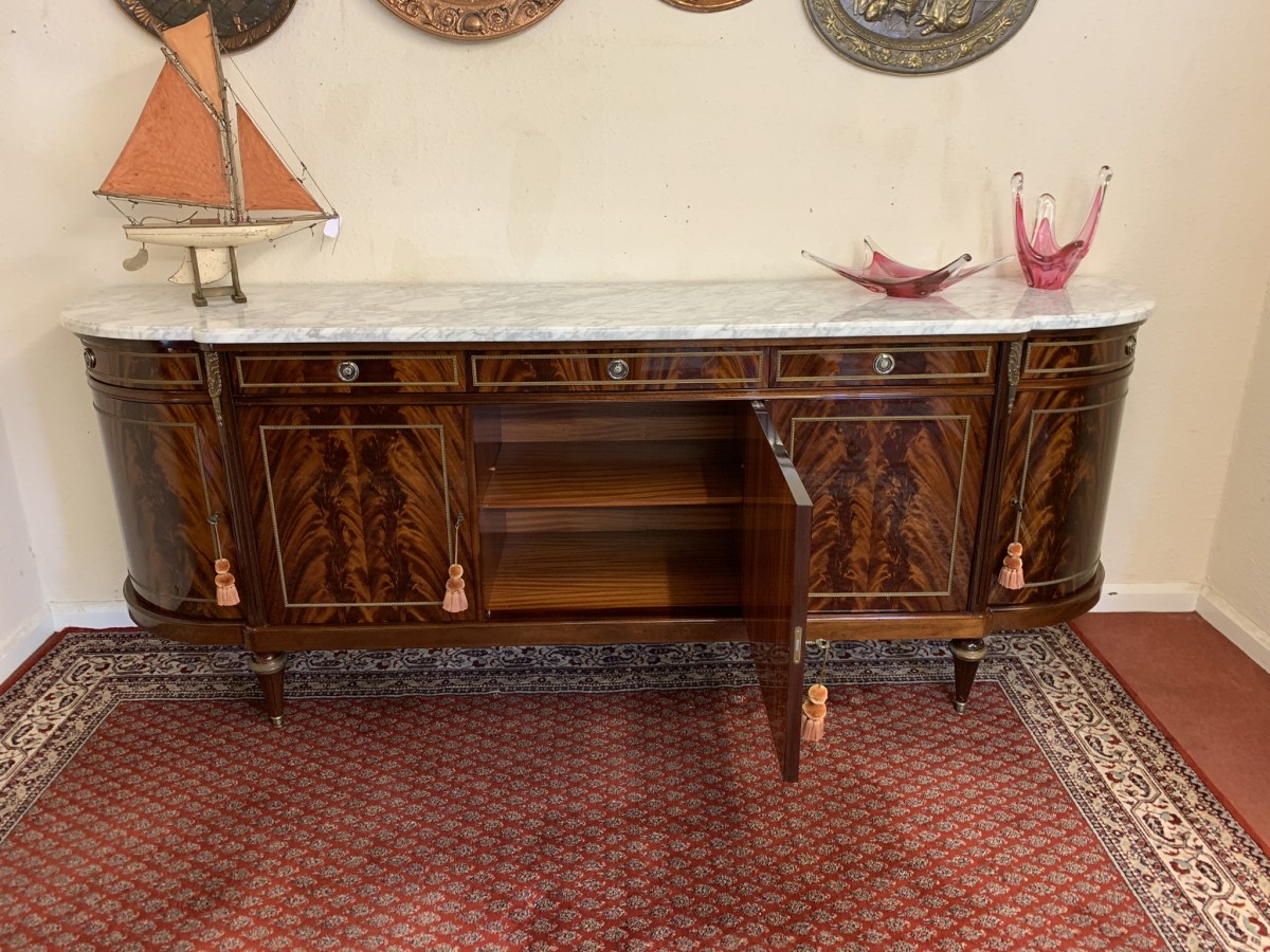 Stunning Antique French Neo Classical Shaped Mahogany Marble Top Credenza - Image 8