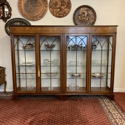 Fantastic Large Mahogany Inlaid Four Door Display Cabinet