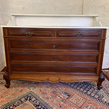 Fabulous Antique French Carved Mahogany Marble Top Commode/washstand