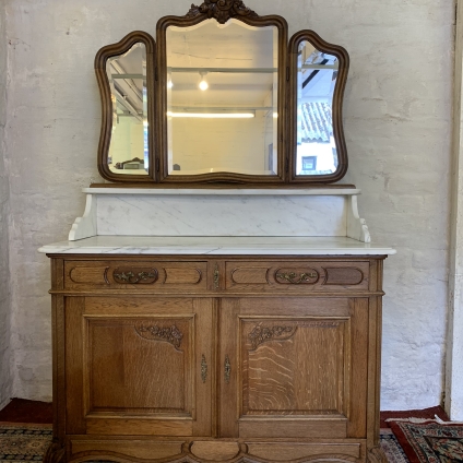 Stunning Antique French Carved Oak Marble Top Dressing Chest Circa 1890