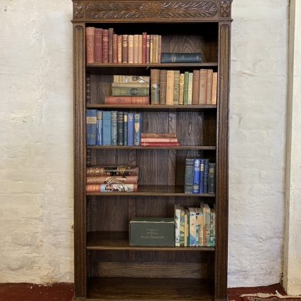 Outstanding Quality Antique Carved Oak Open Bookcase Circa 1900