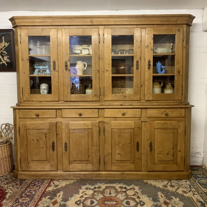 Impressive Large Antique Pine Glazed Dresser/cupboard Circa 1930