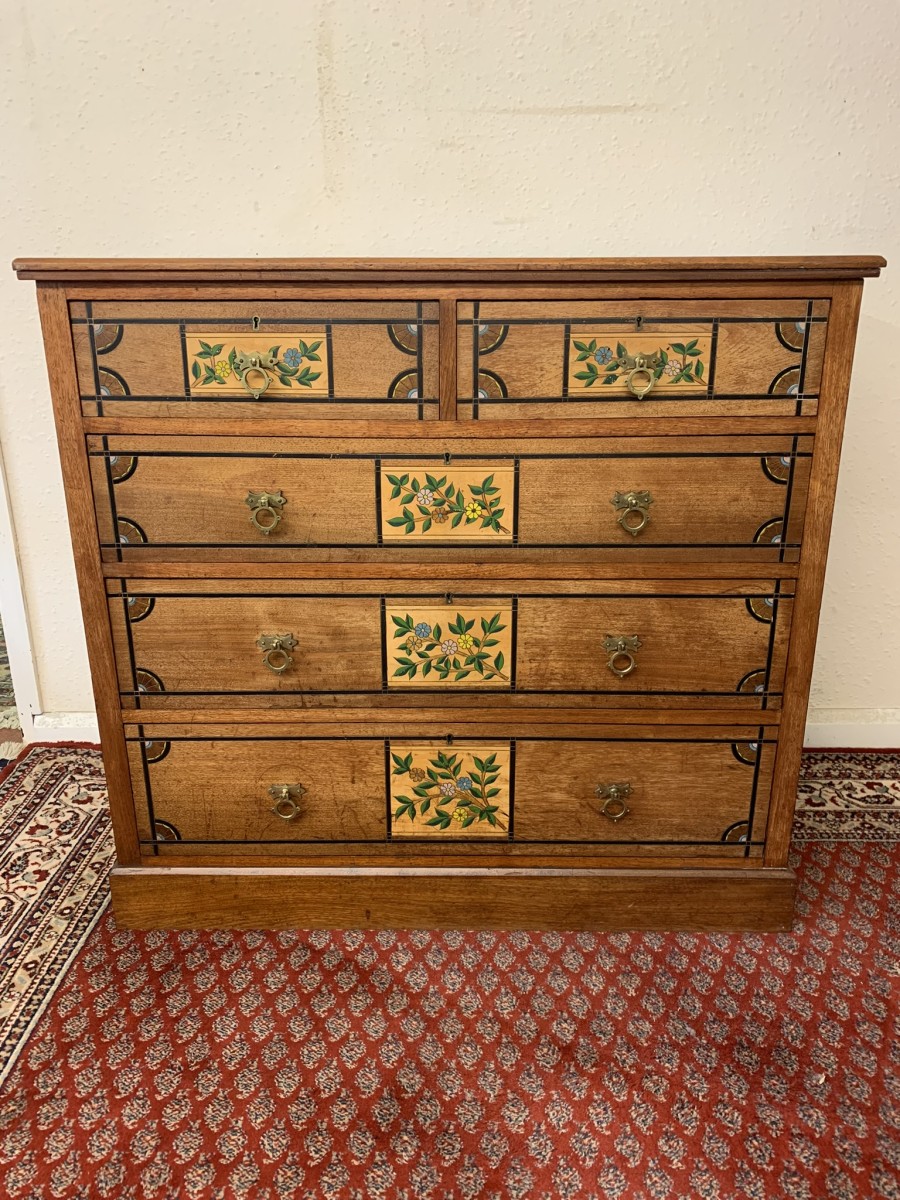 Stunning Antique Walnut Arts And Crafts Chest Of Drawers Circa 1895 - Image 5
