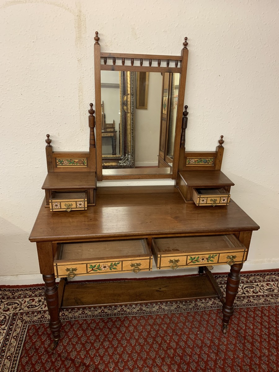 Fabulous Walnut Arts And Crafts Dressing Table Circa 1895 - Image 5