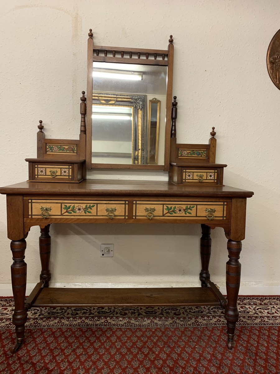 Fabulous Walnut Arts And Crafts Dressing Table Circa 1895 - Image 8