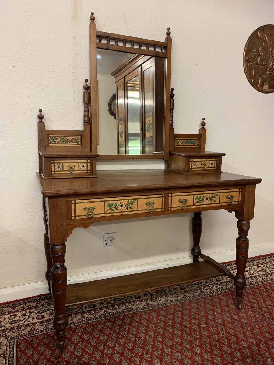 Fabulous Walnut Arts And Crafts Dressing Table Circa 1895 - Image 9