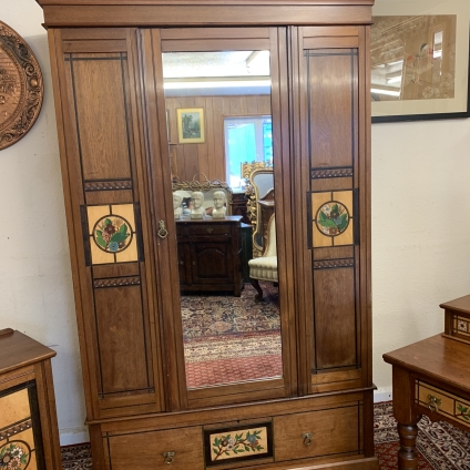 Stunning Antique Walnut Arts And Crafts Mirror Door Wardrobe Circa 1895