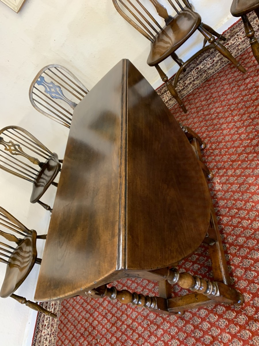 Quality Oak Gate Leg Table With Six Matching Crinoline Stretcher Chairs - Image 18