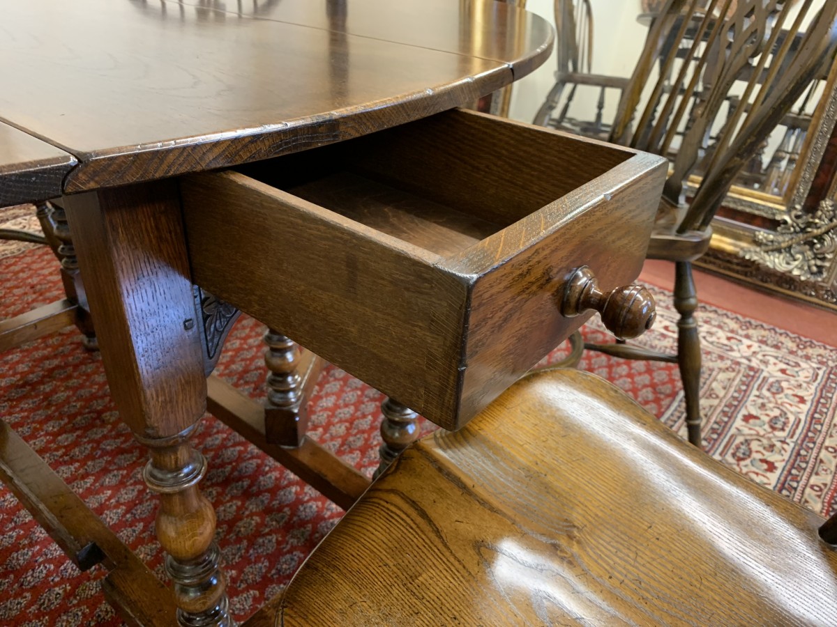 Quality Oak Gate Leg Table With Six Matching Crinoline Stretcher Chairs - Image 23