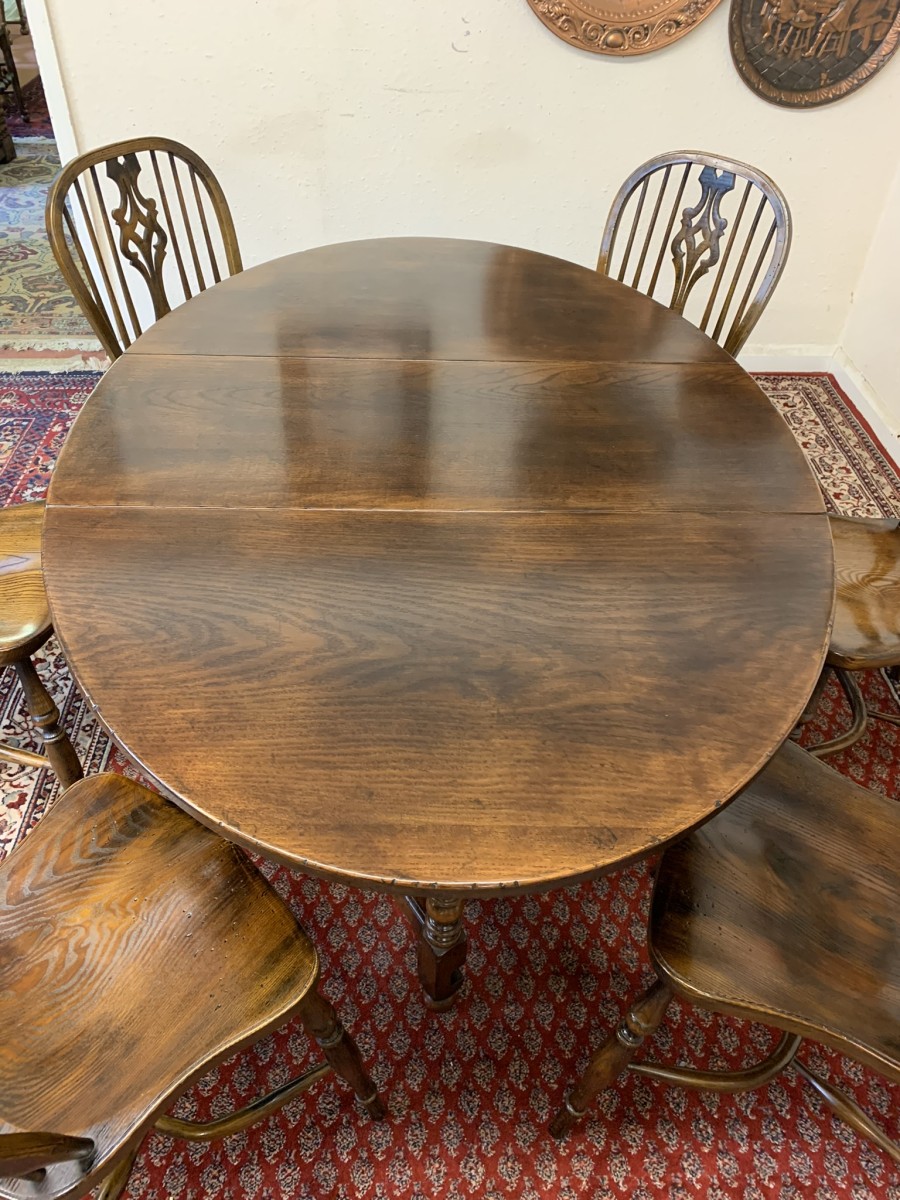 Quality Oak Gate Leg Table With Six Matching Crinoline Stretcher Chairs - Image 8