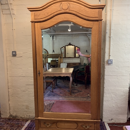 Fantastic Antique French Oak Mirrored Door Armoire/linen Cupboard Circa 1900