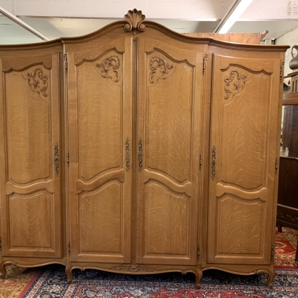 Outstanding Quality French Carved Oak Four Door Brakefront Armoire/wardrobe