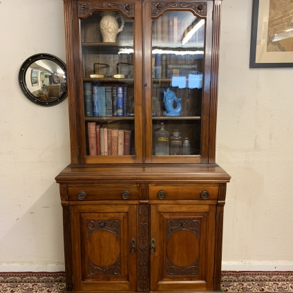 Outstanding Quality Antique Carved Walnut Tall Bookcase