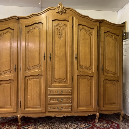 Outstanding Quality French Brakefront Carved Oak Combination Armoire/wardrobe