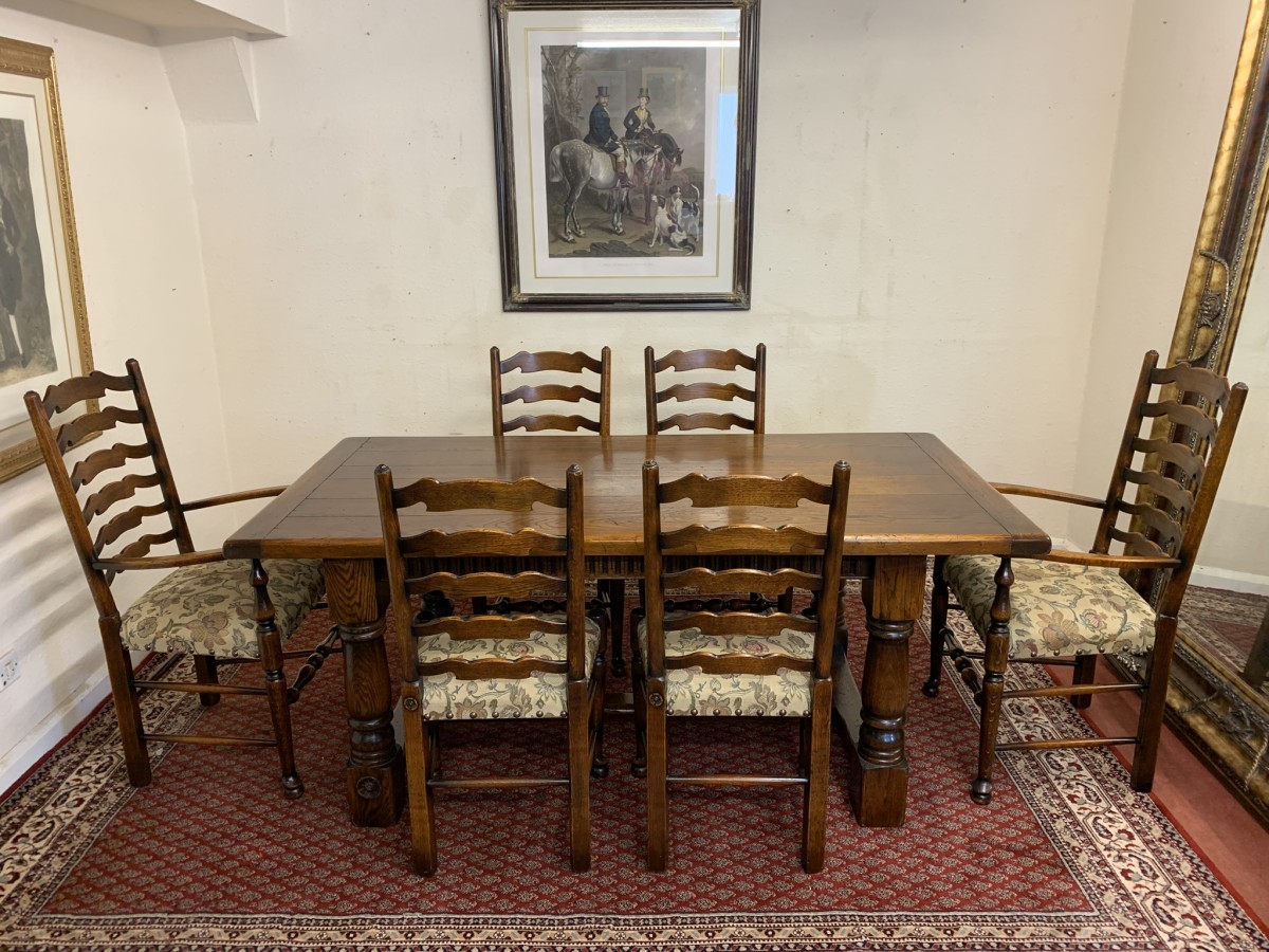 Fantastic Quality Royal Oak Refectory Table And Six Ladderback Chairs