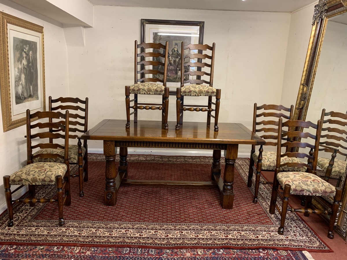 Fantastic Quality Royal Oak Refectory Table And Six Ladderback Chairs - Image 13