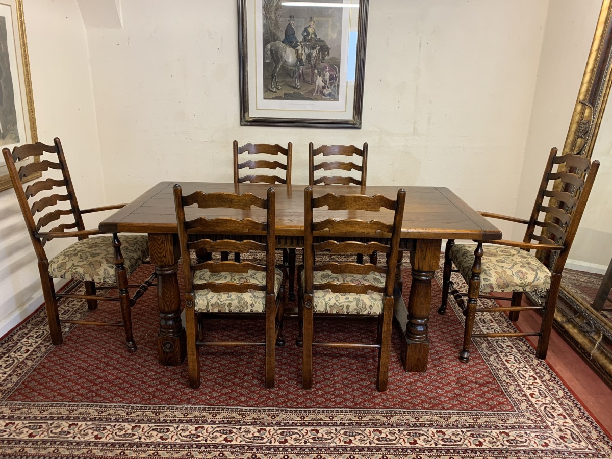 Fantastic Quality Royal Oak Refectory Table And Six Ladderback Chairs - Image 3