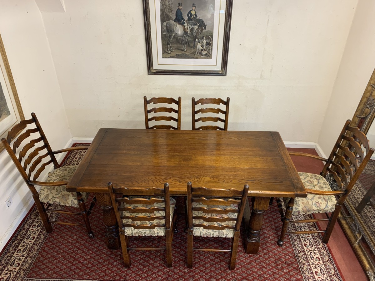 Fantastic Quality Royal Oak Refectory Table And Six Ladderback Chairs - Image 5
