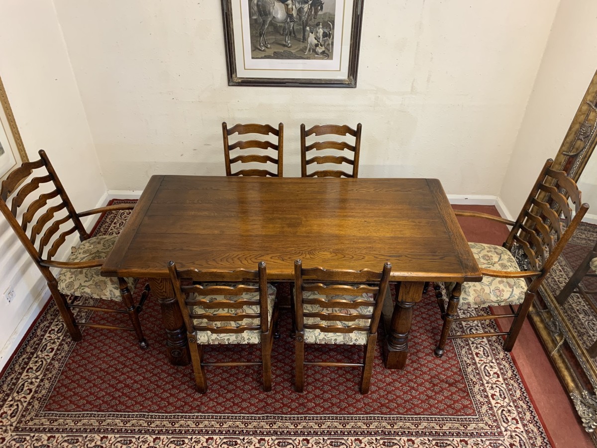Fantastic Quality Royal Oak Refectory Table And Six Ladderback Chairs - Image 7