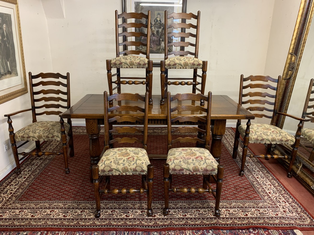 Fantastic Quality Royal Oak Refectory Table And Six Ladderback Chairs - Image 8