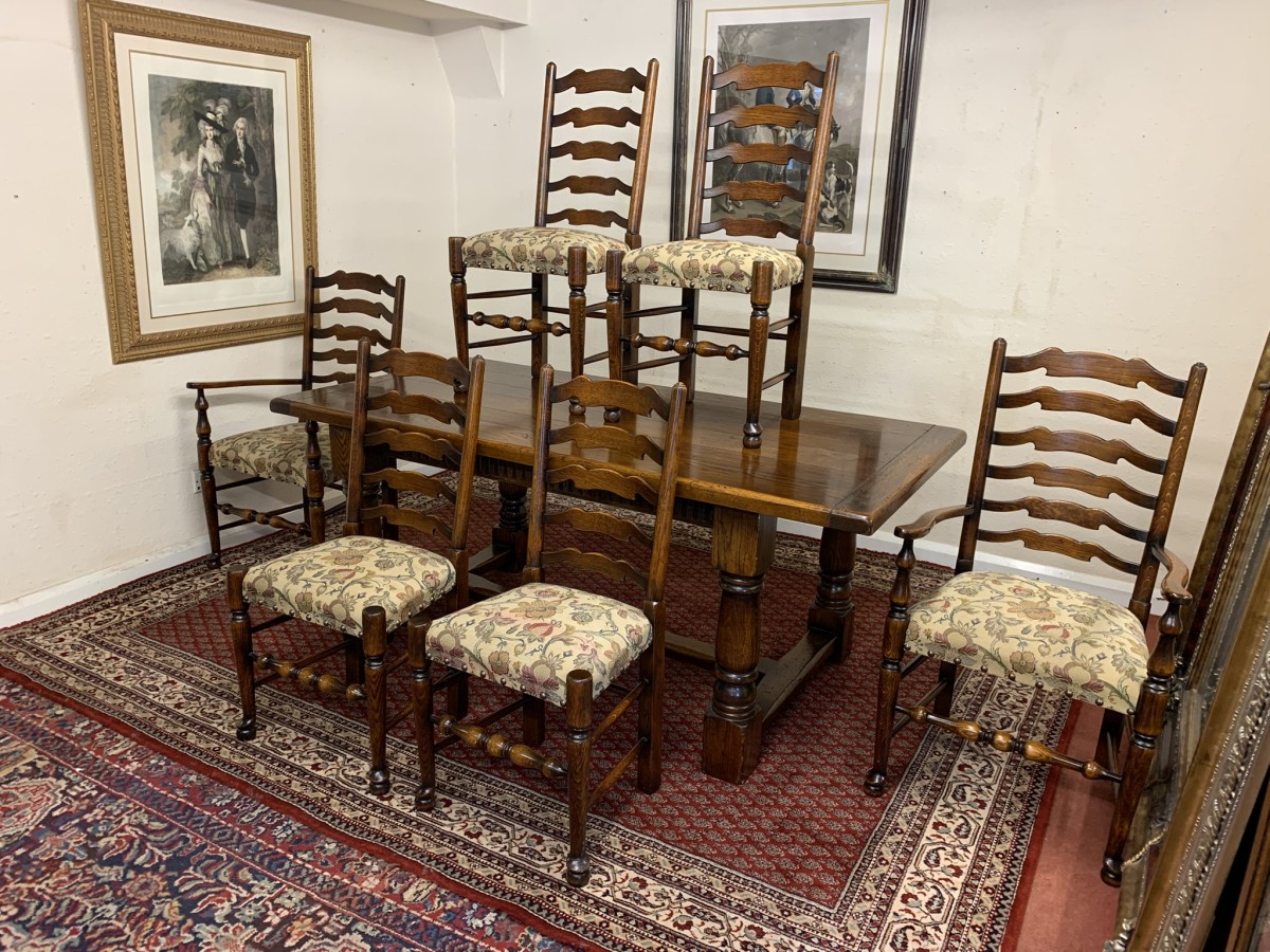 Fantastic Quality Royal Oak Refectory Table And Six Ladderback Chairs - Image 9