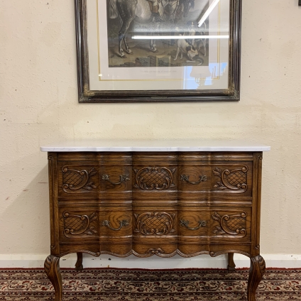 Stunning French Antique Carved Oak Marble Top Commode/chest Circa 1920
