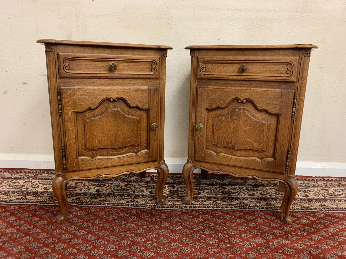 Fantastic Pair Of French Oak Bedside Cabinets