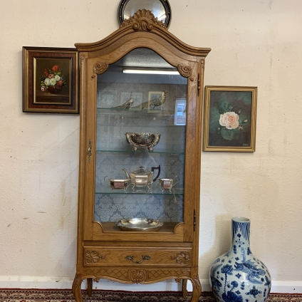 Elegant French Carved Oak Glazed Display Cabinet